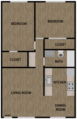 2 Bed 1 Bath Floor Plan at Casa Sol Apartments, Imperial Beach, CA 91932